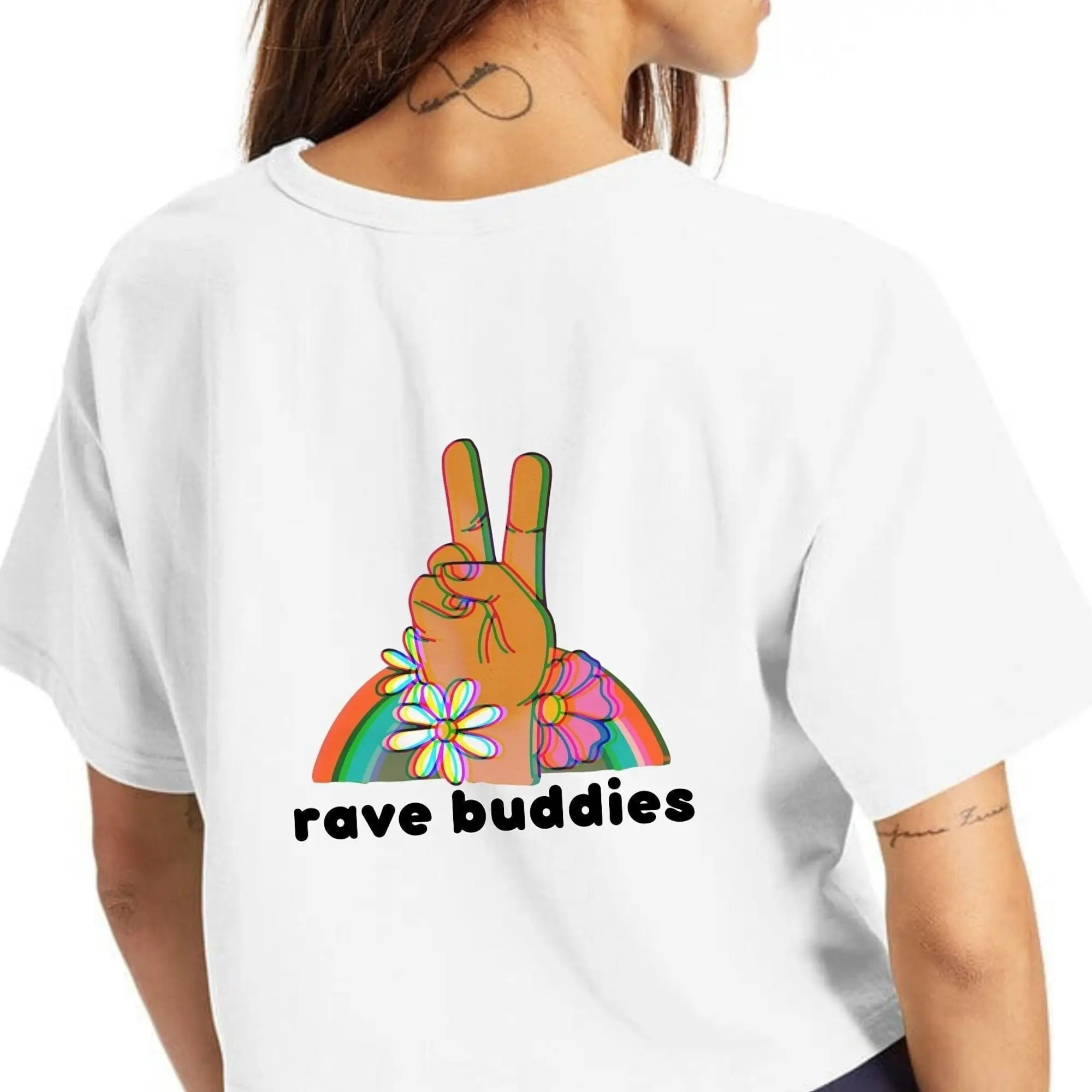 Daisy Shirt Rave Top Handprint T Ladies Casual Wear Buddies Rainbow Back Going Out Birthday For Her