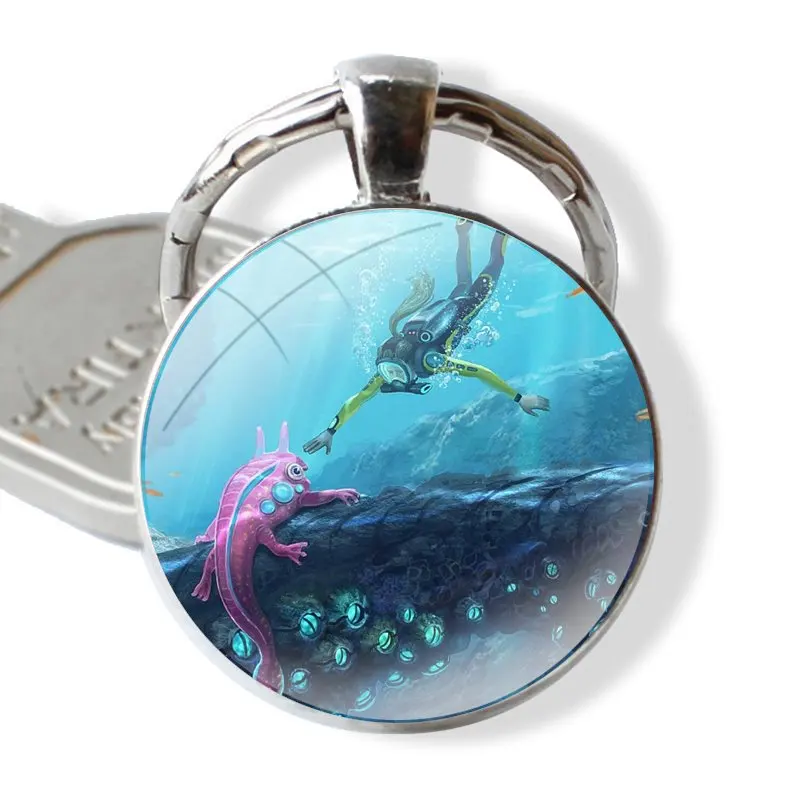 Subnautica Schlüssel bund hand gefertigte Glas Cabochon Schlüssel ring halter Anhänger Schlüssel anhänger