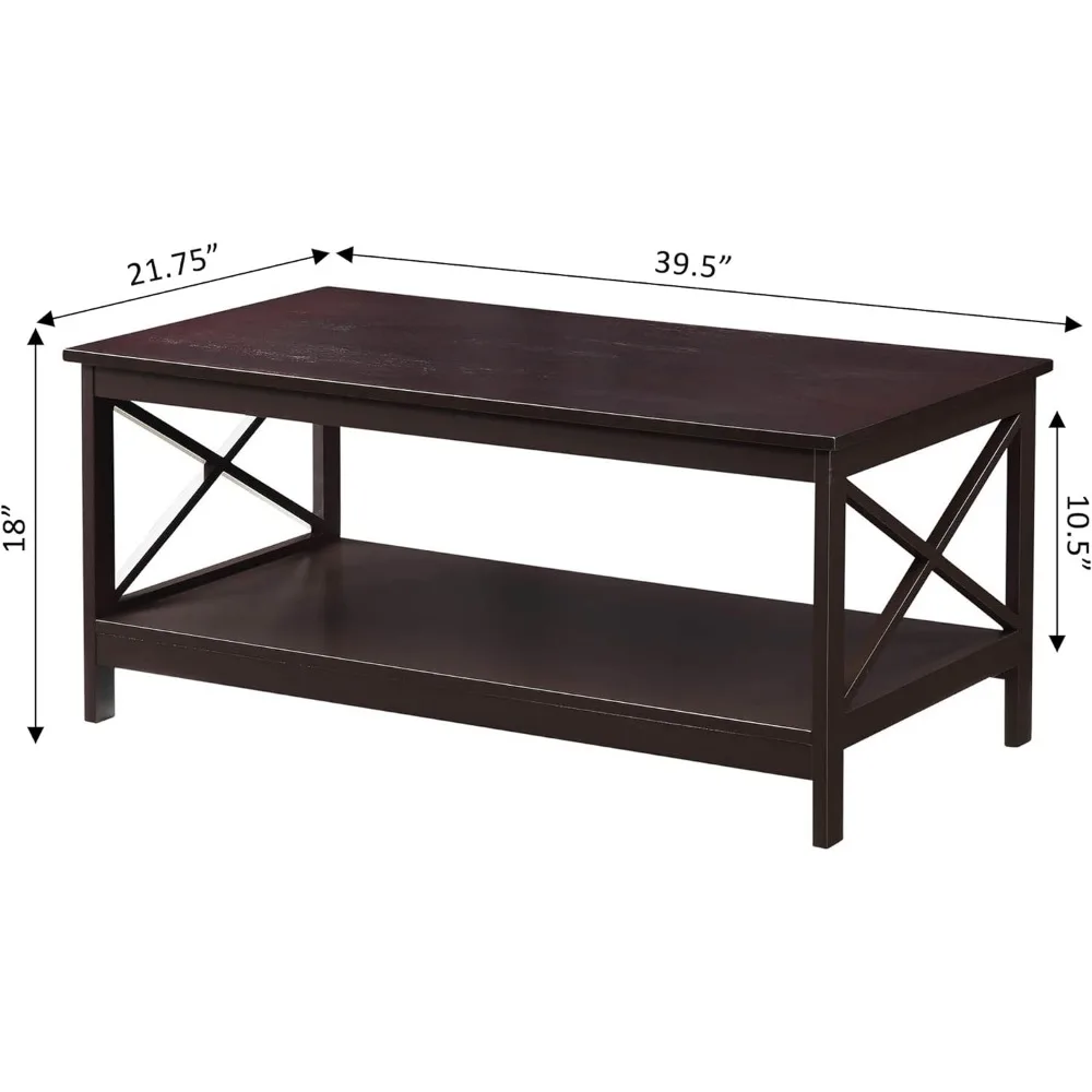 Table basse avec étagère, table de bout de canapé de rangement, étagères ouvertes, tables basses expresso pour salon