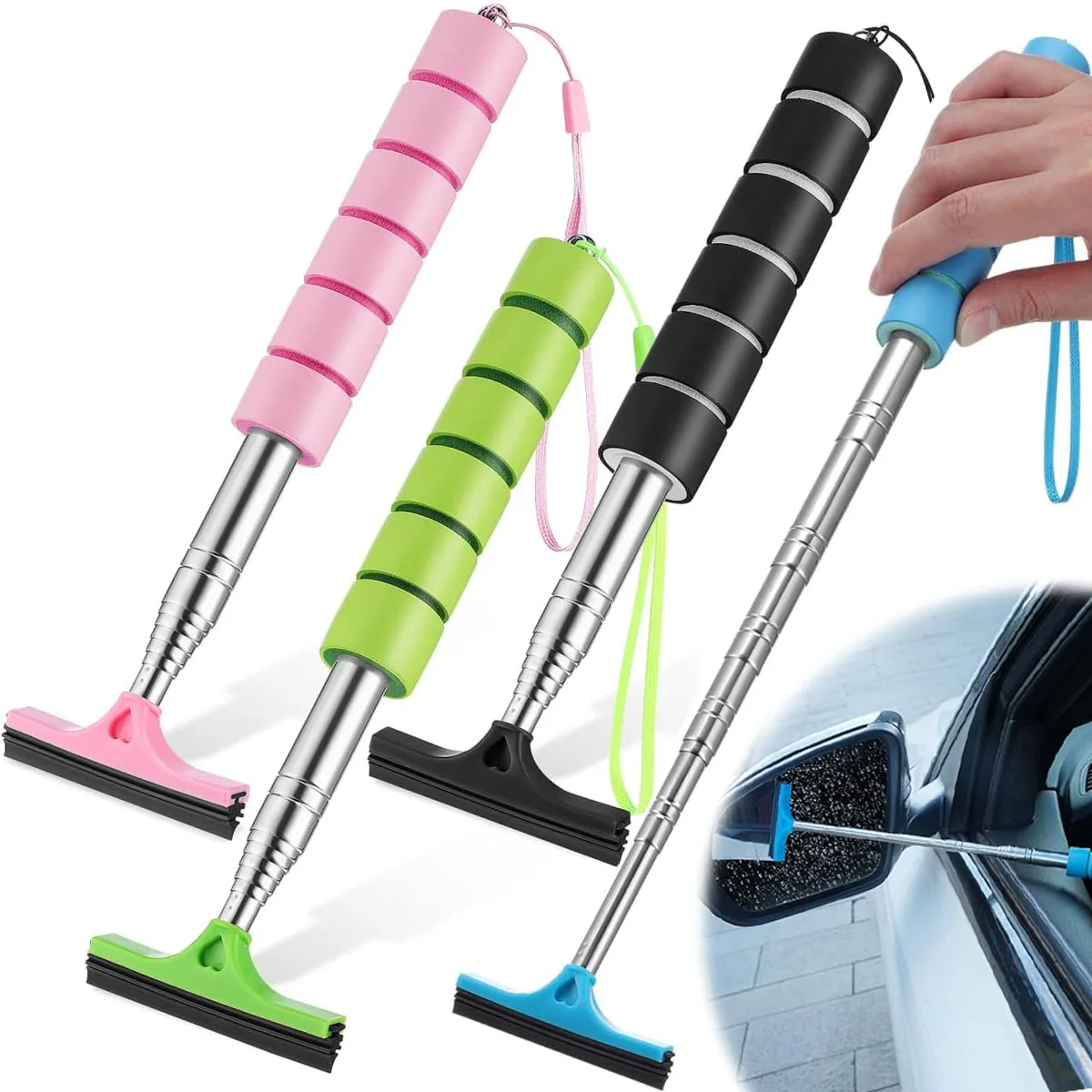 Portable Rainy Glass Window Cleaning Tool Wiper Extendable Handle Car Side Mirror Squeegee Telescopic Rearview Mirror Squeegee