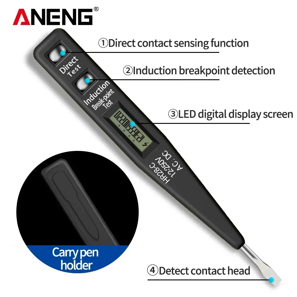 ANENG VD500 Induction Digital Display Voltage Test Pen 12-250V AC DC Battery Free Breakpoint Live Neutral Wire Check Screwdriver