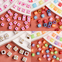 6mm 30/40Pcs Acrylic Square Cross Heart Number Star Loose Beads DIY Beaded Materials For Jewelry Making