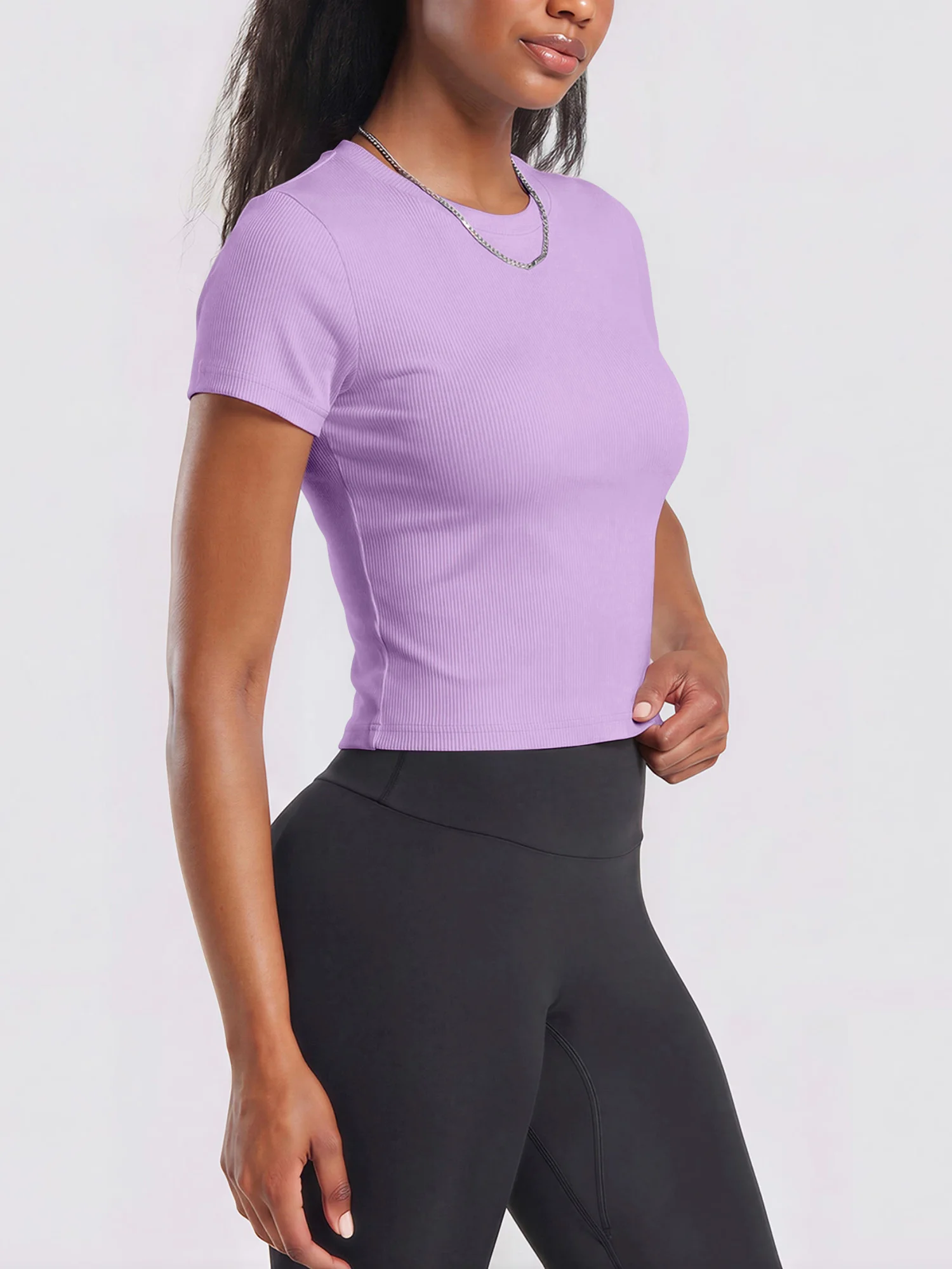 Contour‑Hugging Ribbed Fitness Crop Top, Sweat‑Dissipating Short‑Sleeve Tee for Home Exercise and Group Training Sessions