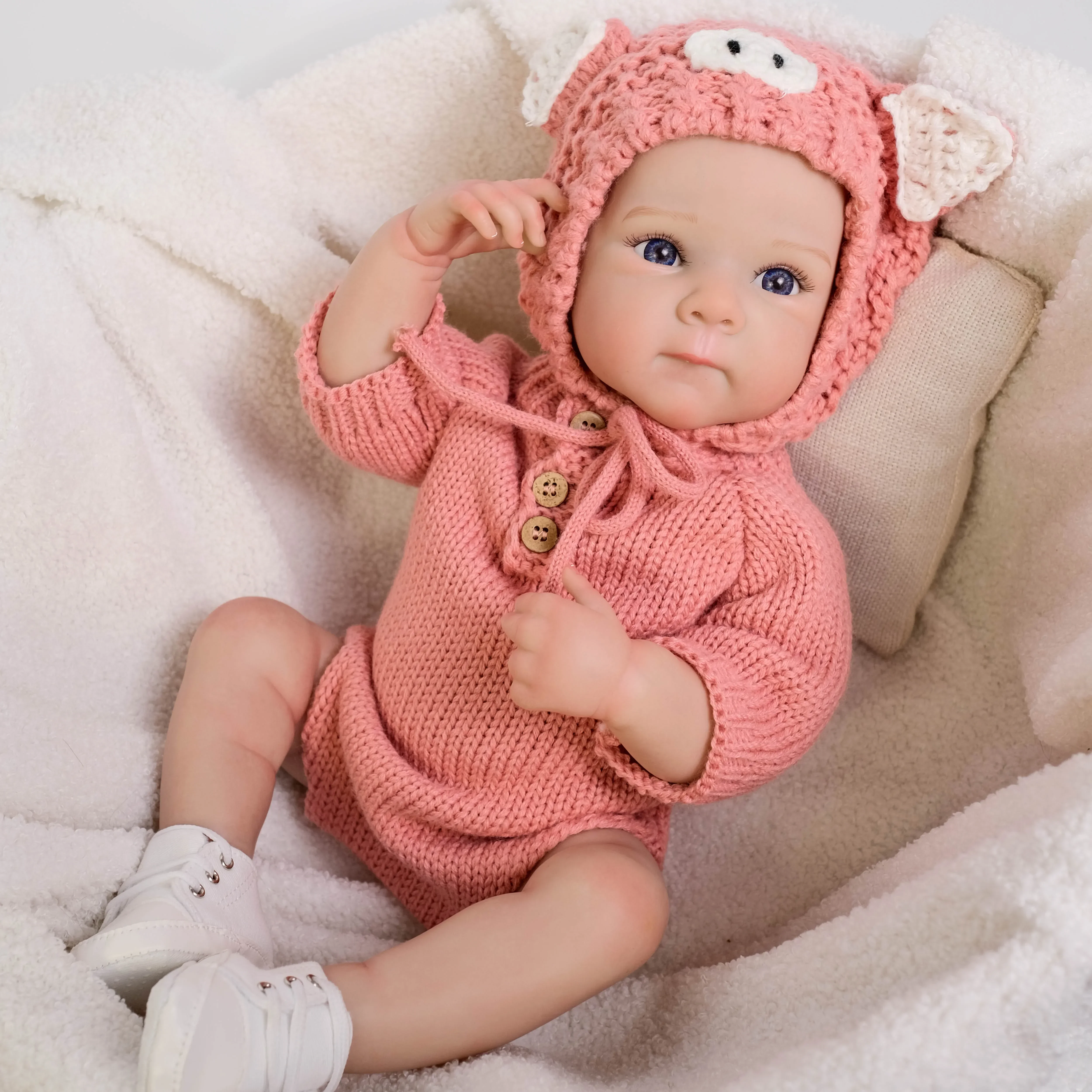 19inch Bettie Reborn Baby Doll Full Vinyl Girl Body 3D Skin Multiple Layers Painting with Visible Veins Hand Draw Hair