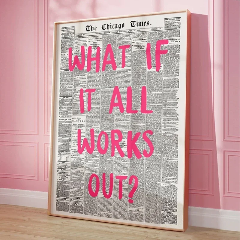 Pink Positive Affirmations Quotes Wall Art Poster Vintage Newspaper Apartment Aesthetic Bedroom Decor Canvas Painting Wall Art