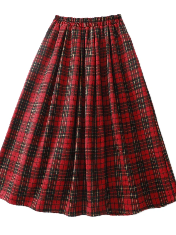 Retro Wełniana Spódnica w Kratę Damska Jesienno-Zimowa Średniej Długości Ciepła Do Pracy Z Wysokim Stanem Mieszanka Bawełny Blok Kolorów