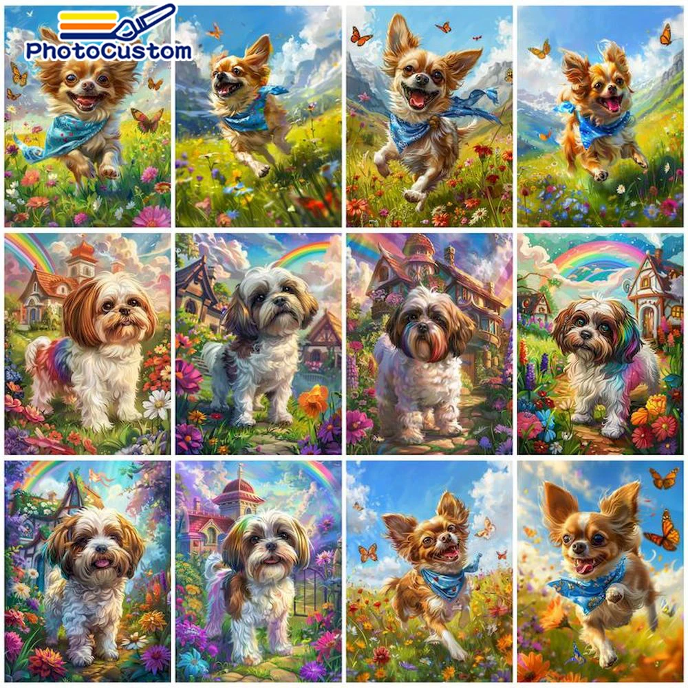 

PhotoCustom Acrylic Paint By Numbers Animal Dog DIY Frameless Complete Kit Oil Painting By Numbers On Canvas Digital Hand Paint