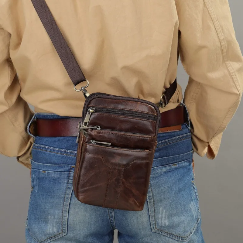 Genuine Leather Crossbody Bag for Men  Multi Purpose Waist Pack with Belt Loop Detachable Strap Fashionable Shoulder Sling Bag