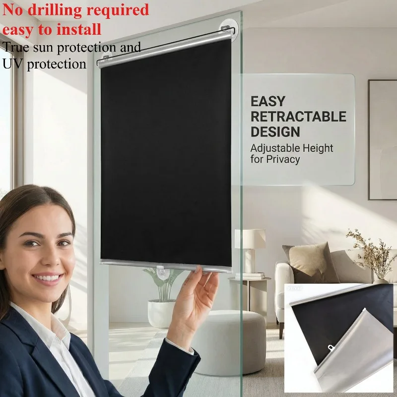 1 Rolling Shutter Sunshade, No Need for Drilling Installation, UV and Infrared Protection, Adhered To Glass Surface