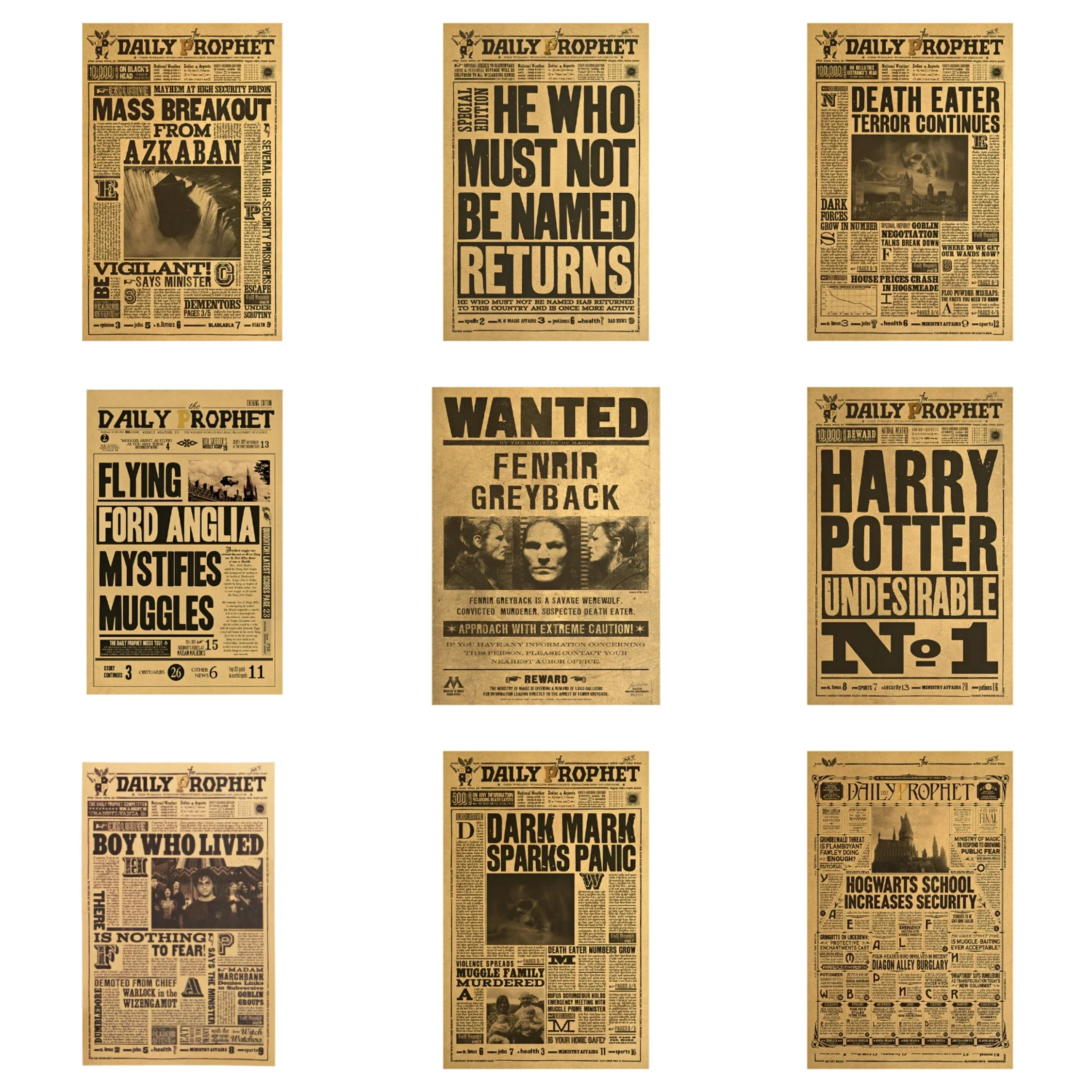 Hogwarts Posters Harries Potter Daily Prophet Wanted Posters Marauder's Map Tickets Party Decoration Wall Stickers Toys Gifts