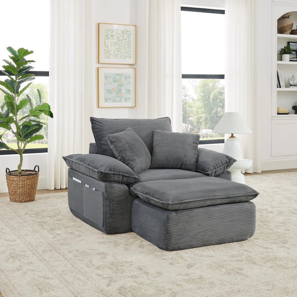 Knochenloses Cloud-Sofa mit Schlaffunktion, Einzelsitz-Bodenliege ohne Montage, weich gepolstertes modulares Schlafsofa mit Fußstütze und Aufbewahrungstaschen, multifunktionales Möbelstück für