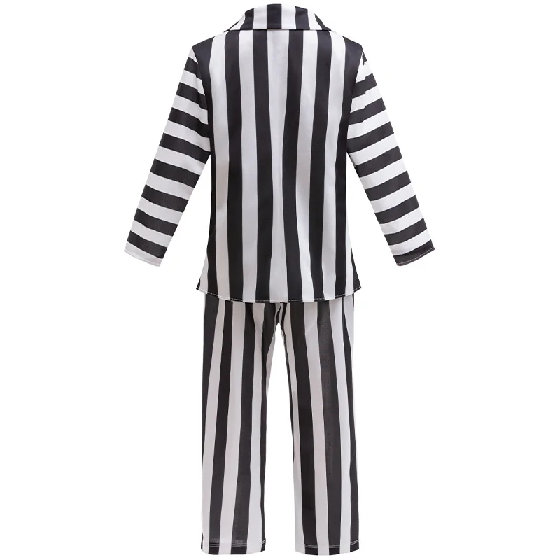 Abito da Dashing Costume Cosplay Ragazzi Ragazze Cappotto a righe bianche e nere + Pantaloni Carnevale di Halloween Dress Up Costume da festa Spaventoso Ghos