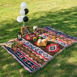 Tribal Linen Blankets Indian Outdoor Rugs Camping Picnic Blanket Boho Decorative Bed Blankets Plaid Sofa Mats Travel Rug Tassels