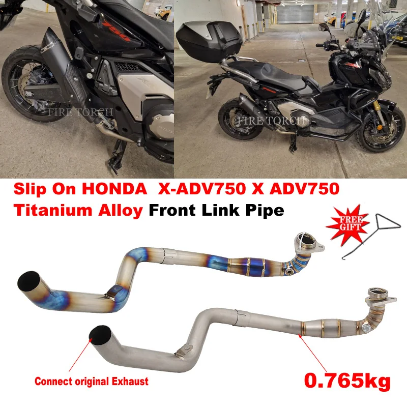 혼다 X-ADV 750 X ADV750 XADV 750 용 슬립온, 모터크로스 배기 프론트 파이프 오토바이 머플러, 티타늄 합금 튜브 링크 수정