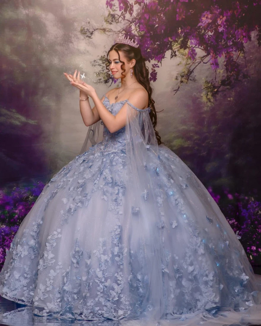 Spersonalizowane sukienki księżniczki Blue Quinceanera 2023 Suknia balowa z aplikacjami z koralików Sweet 16 Sukienki Vestido De 15 Años YQD71