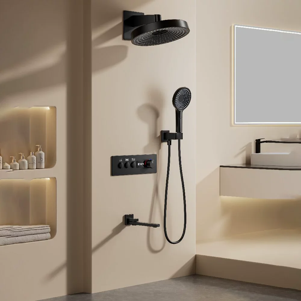 Brushed Gold Thermostatic Bathroom Shower Faucet In Wall Bath and Shower Faucet Set Brushed Gold Mixer Bath and Rainfall Shower