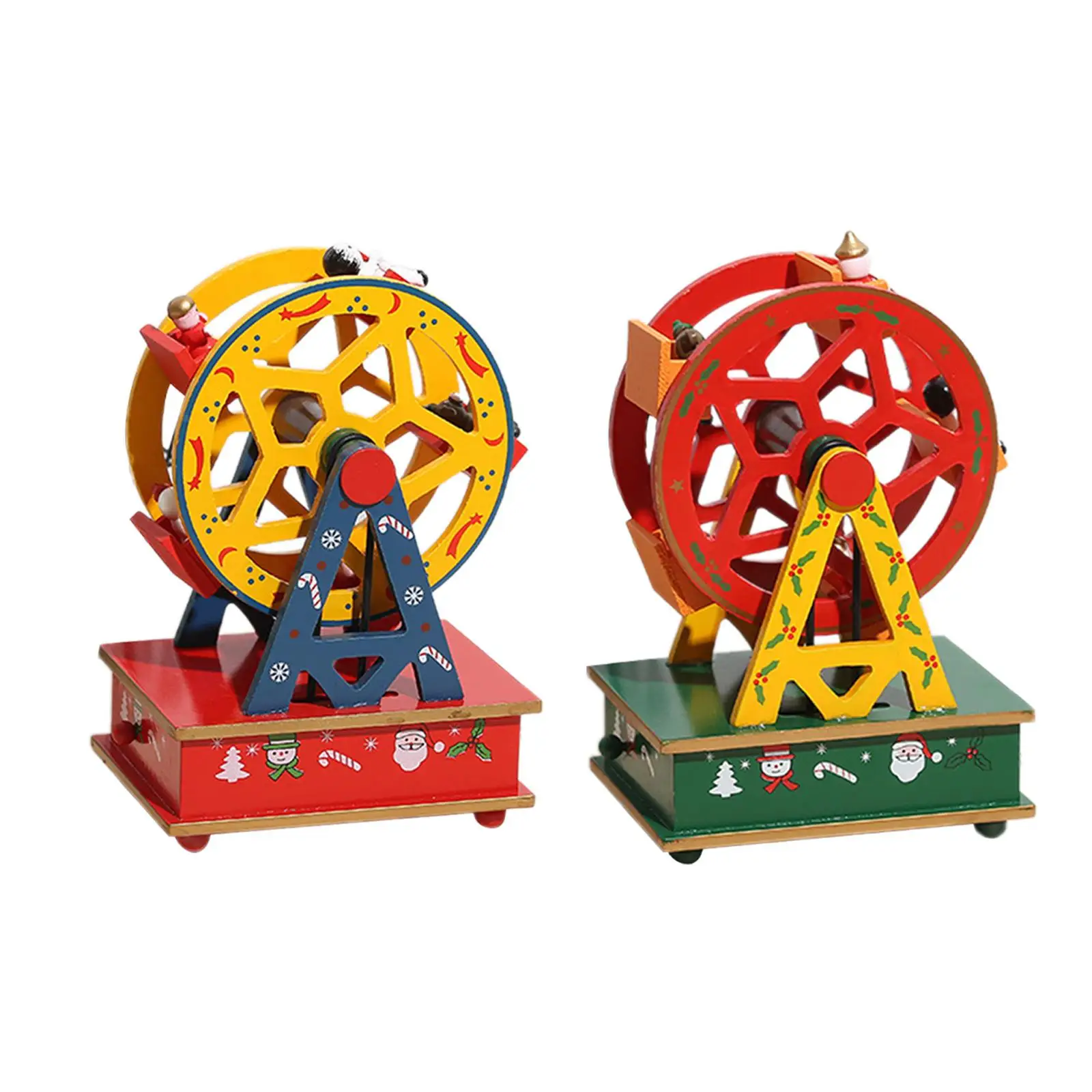 Xmas Music Box Ferris Wheel Desktop Ornament Wooden Musical Box Christmas Ornament for Festivals Indoor Home Office Fireplace