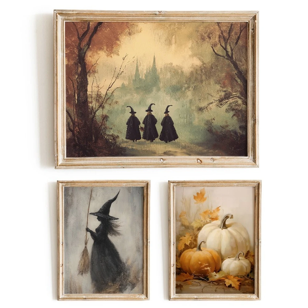 Halloween Printable Art Spooky Gallery Wall Art Print Autumn Vintage Halloween Canvas Poster Prints Home Living Room Decor
