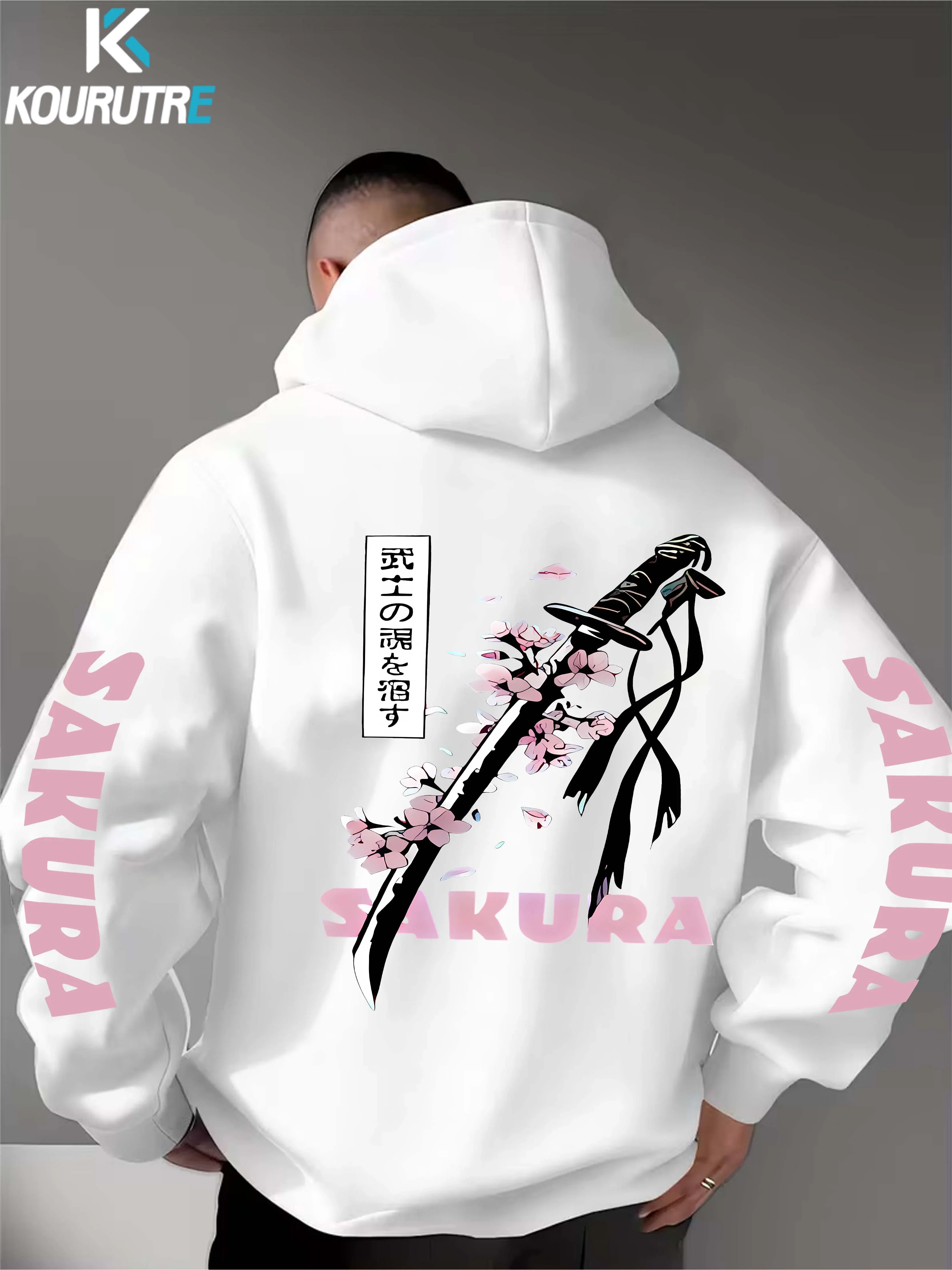 Oriental Samurai Katana Sakura Hoodie Retro Japanese Text Hip Hop Unisex Oversized Spring Autumn Pullover Hoodie