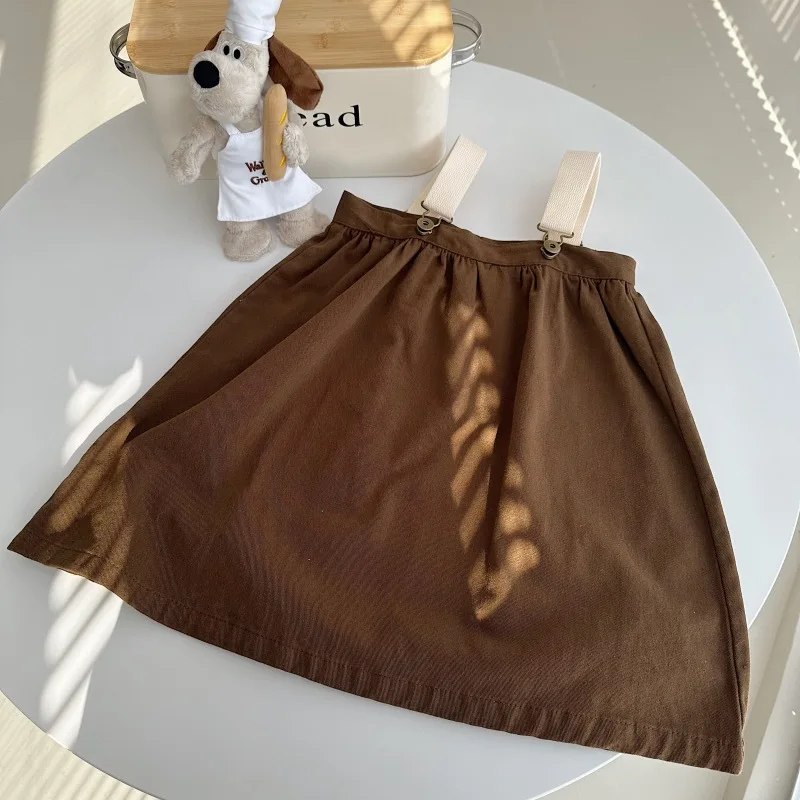 2023 Spring  Summer New Korean Girls' Coffee Strap Dress  Toddler Girl Clothes Kids Wear  Children  Casual  A-line Dresses