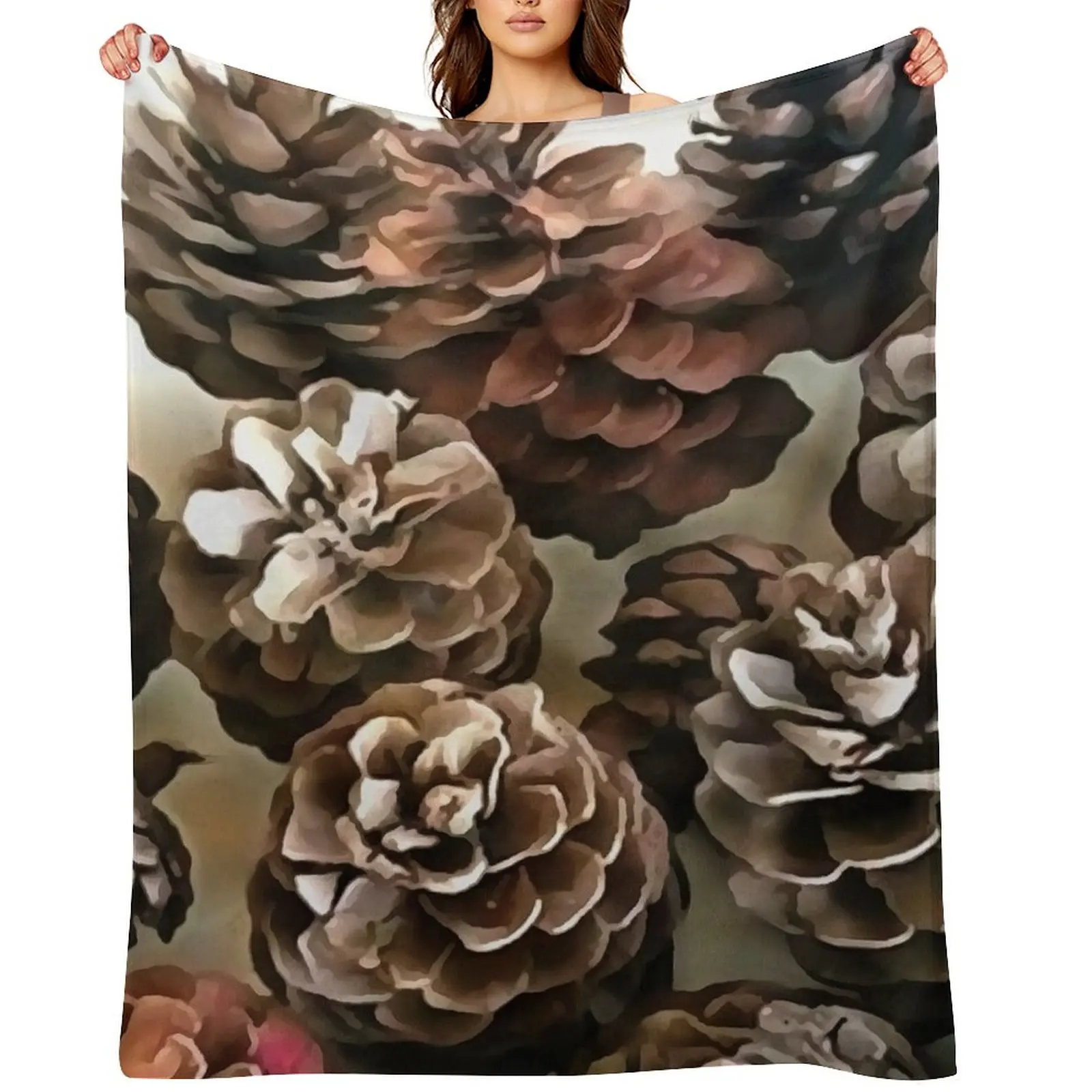 Pine Cones Organic Christmas Ornaments Art Throw Blanket Loose heavy to sleep Flannel Fabric Furry Blankets
