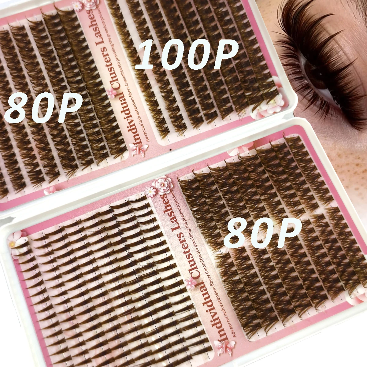 HBZGTLAD 32 Reihen Spikes 80P100P Braune Wimpernbüschel Natürlich Künstliche Wimpern Wimpernverlängerungen Wispy Lashes