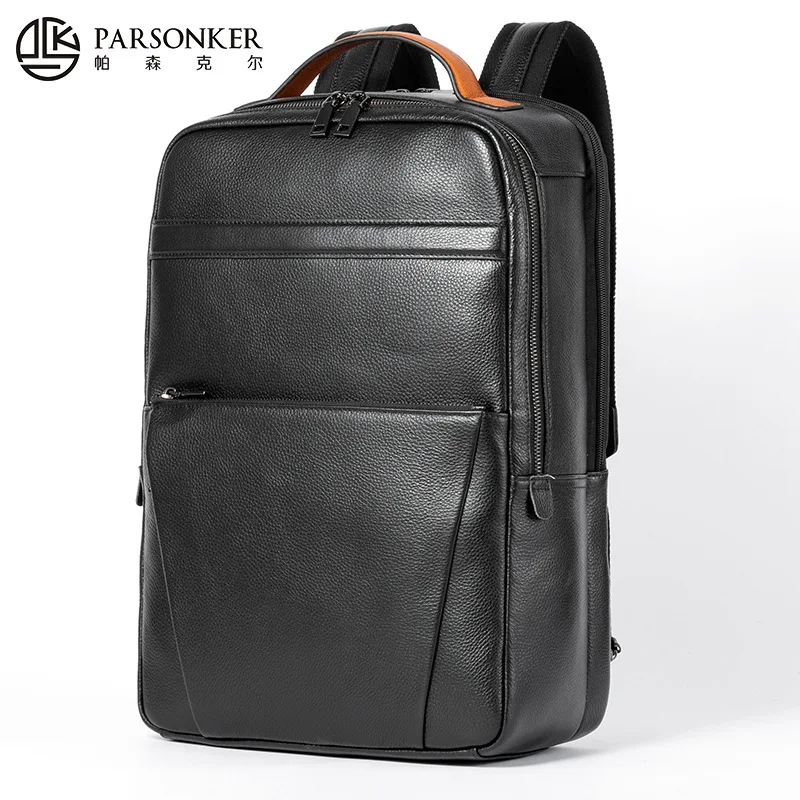 Genuine leather men's simple and high-end travel backpack, large-capacity multi-functional 16-inch waterproof computer bag