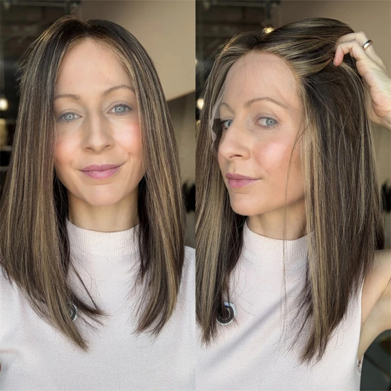 

Настоящий бесклеевой натуральный парик, короткий прямой боб, темно-коричневый, мелирование HD, синтетический парик спереди, парик высокого качества для вечеринки