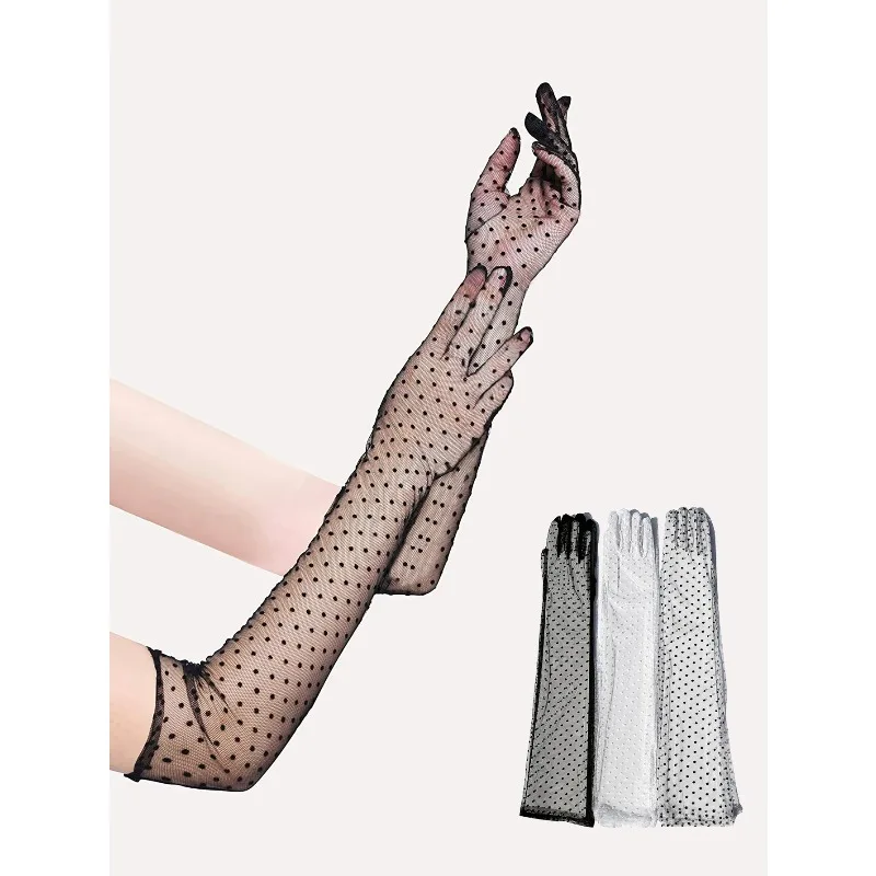 Handschuhe, Spitzenhandschuhe, Damen-Mesh-Retro-Handschuhe mit gepunktetem Muster, Sonnenschutz, atmungsaktive Spitze, Abendgarderobe, Hochzeitskleid-Accessoires