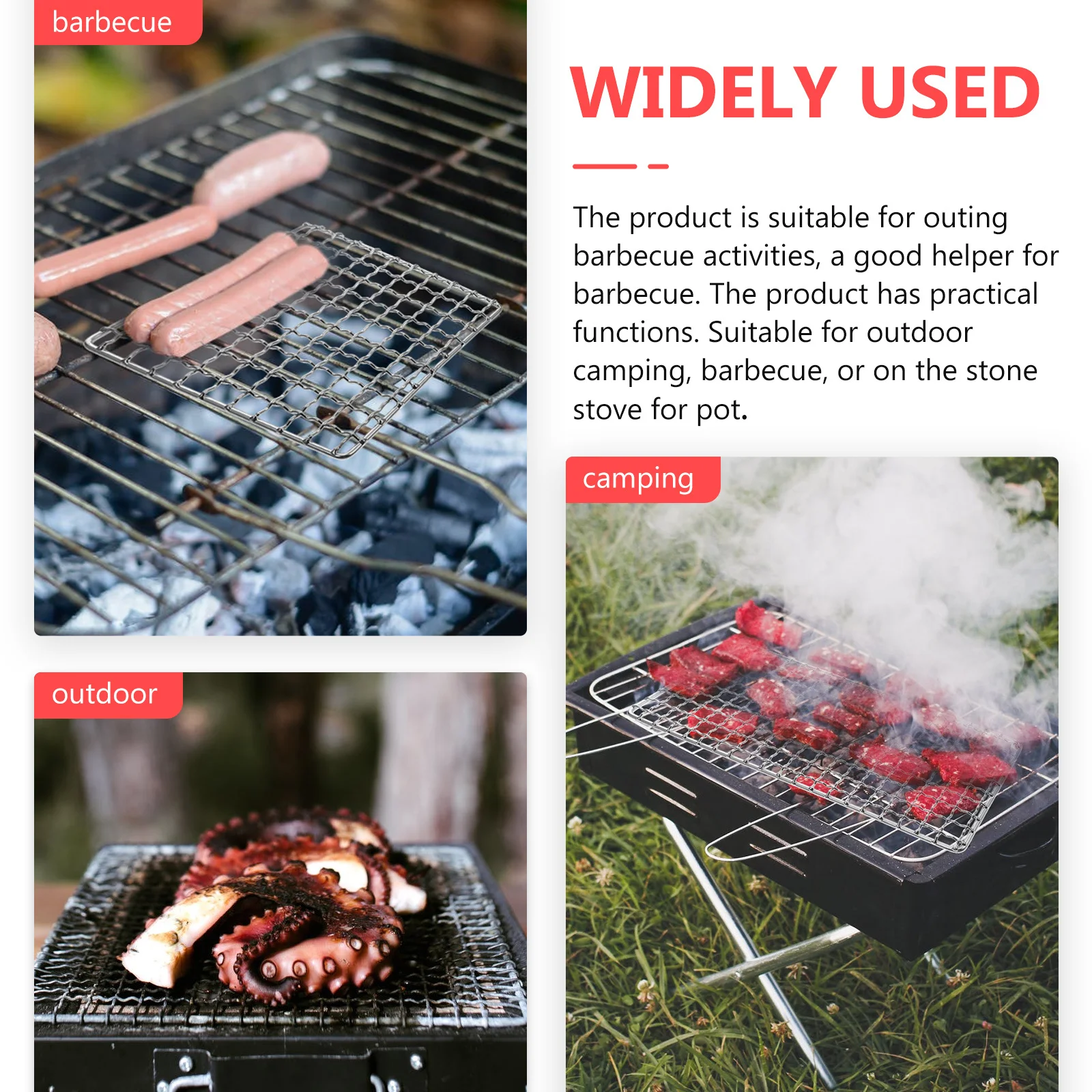 

1Set Stainless Steel Bbq Grill Net Food Grade Reusable Mesh for Outdoor Camping Barbecue Lightweight Portable Cooking Accessory