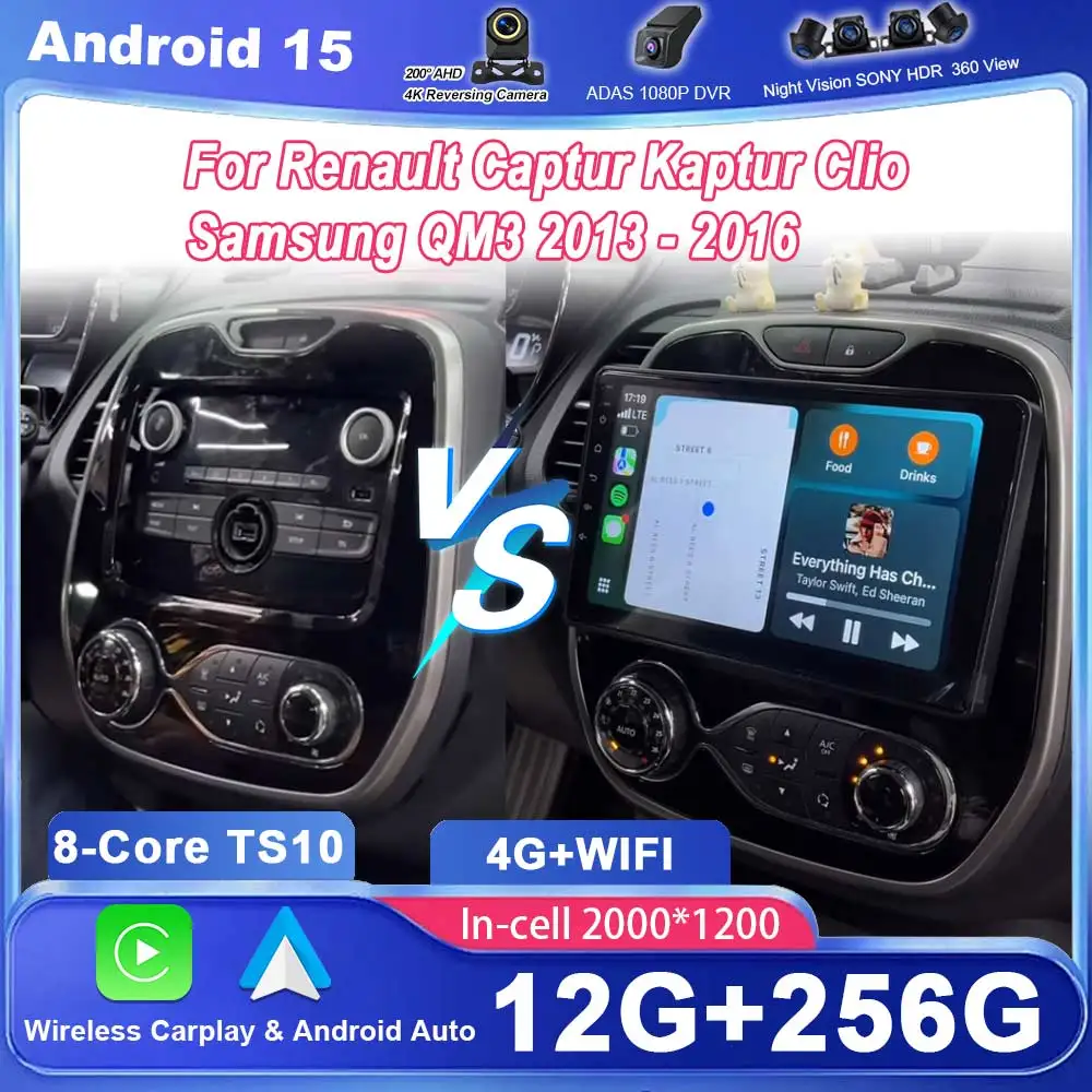 Android 15 For Renault Captur Kaptur Clio Samsung QM3 2013 2014 2015 2016 Auto Stereo Carplay GPS Navigation System 4G Head Unit