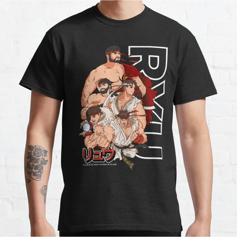 

0217 Ryu 80s Combat Street fighter Gift t shirt Retro Arcade game Graphic Tee Y2K Clothes Large size Tops 100% cotton clothing