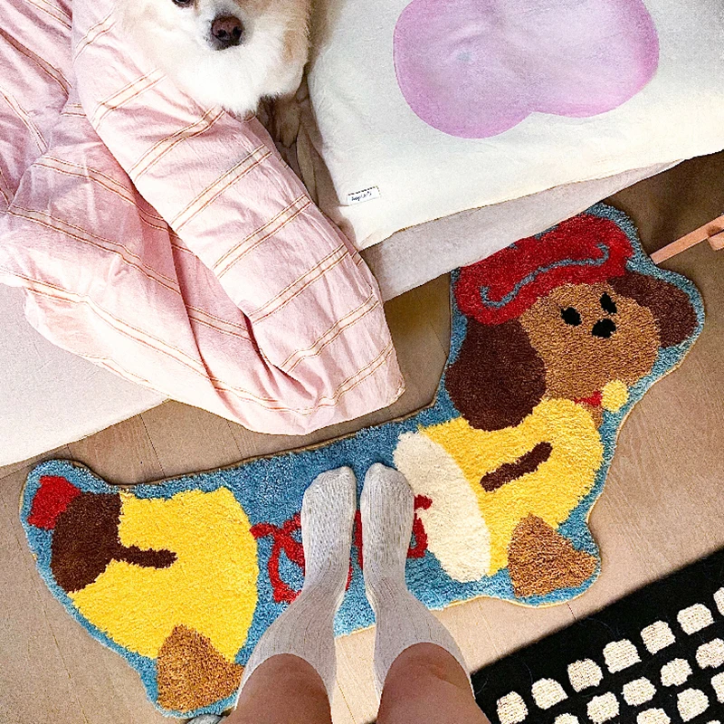 Colorful Tufting Dog Rug Long Bedroom Mat Soft Cartoon Animal Bathroom Carpet Living Area Floor Pad Home Kids Room Decor