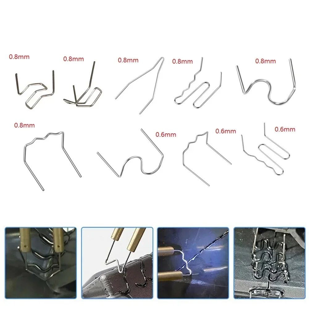 Punti metallici a caldo in acciaio inossidabile 100 pezzi 0,6/0,8 mm per paraurti auto per saldatura di plastica Graffette a caldo di alta qualità