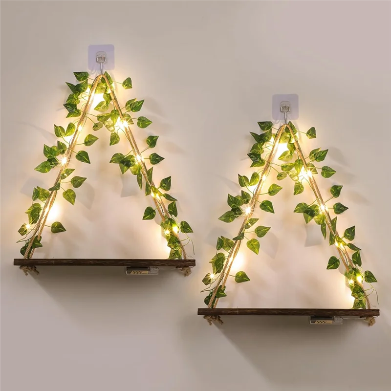 

BAAR-Floating Shelves For Wall No Drilling,Wall Dcorations Art,Hanging Shelf,Leaves And Light Strip For Home 2Pack