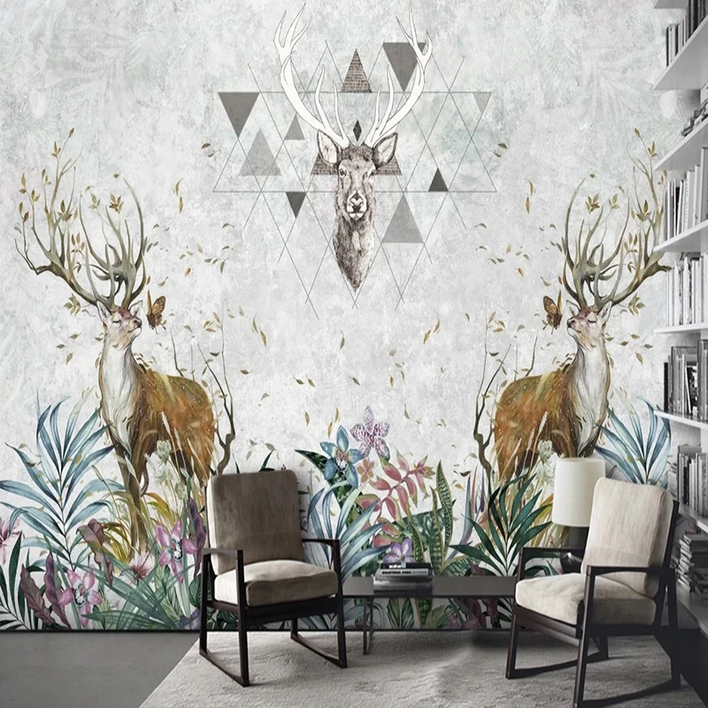 

Custom 3D Wall Mural European Vintage Hand-painted Elk Pastoral Photo Wallpaper For Living Room Home Decor Fresco 3D Wall Paper