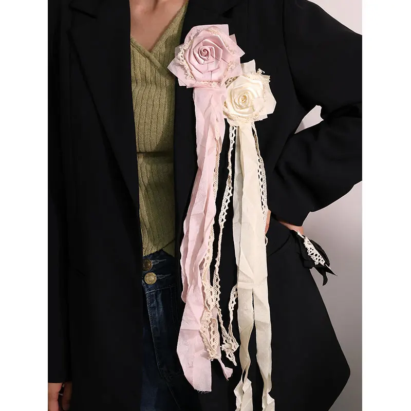 Punk Gothic Retro Alien Irregular Fabric Rose Ribbon Brooch for Women Girl Y2k Jewelry HUANZHI 2026 NEW