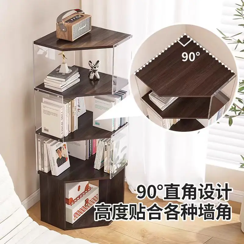 Corner Corner Cabinet Bookshelf Floor Shelf Solid Wood Bookcase Locker Integrated Triangular Storage Storage Display