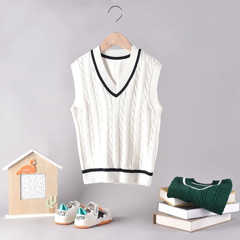 Kid Vest Sweater 2023 New Childrens Sweater Vest Autumn and Winter V-neck Pullover for Boys and Girls Preppy Style Casual Vest