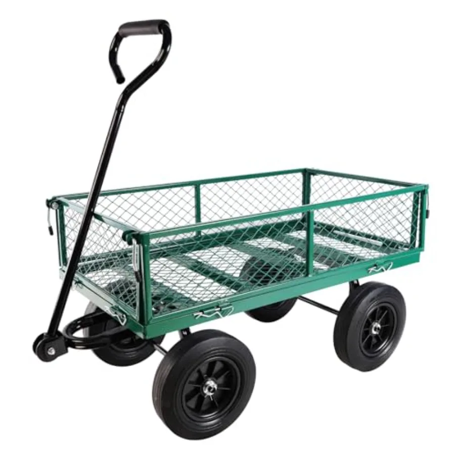Heavy Duty 480 Lbs Capacity Mesh Steel Garden Cart Folding Utility Wagon with Removable Sides