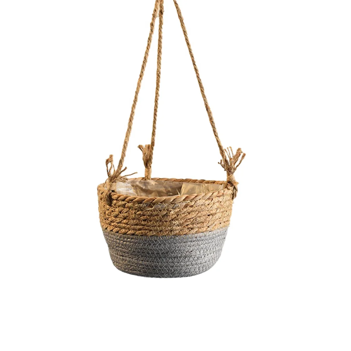 Garden Hanging Planter Macrame Plant Storage Basket Jute Rope Woven Indoor Outdoor Flower Pot Holder Grey M