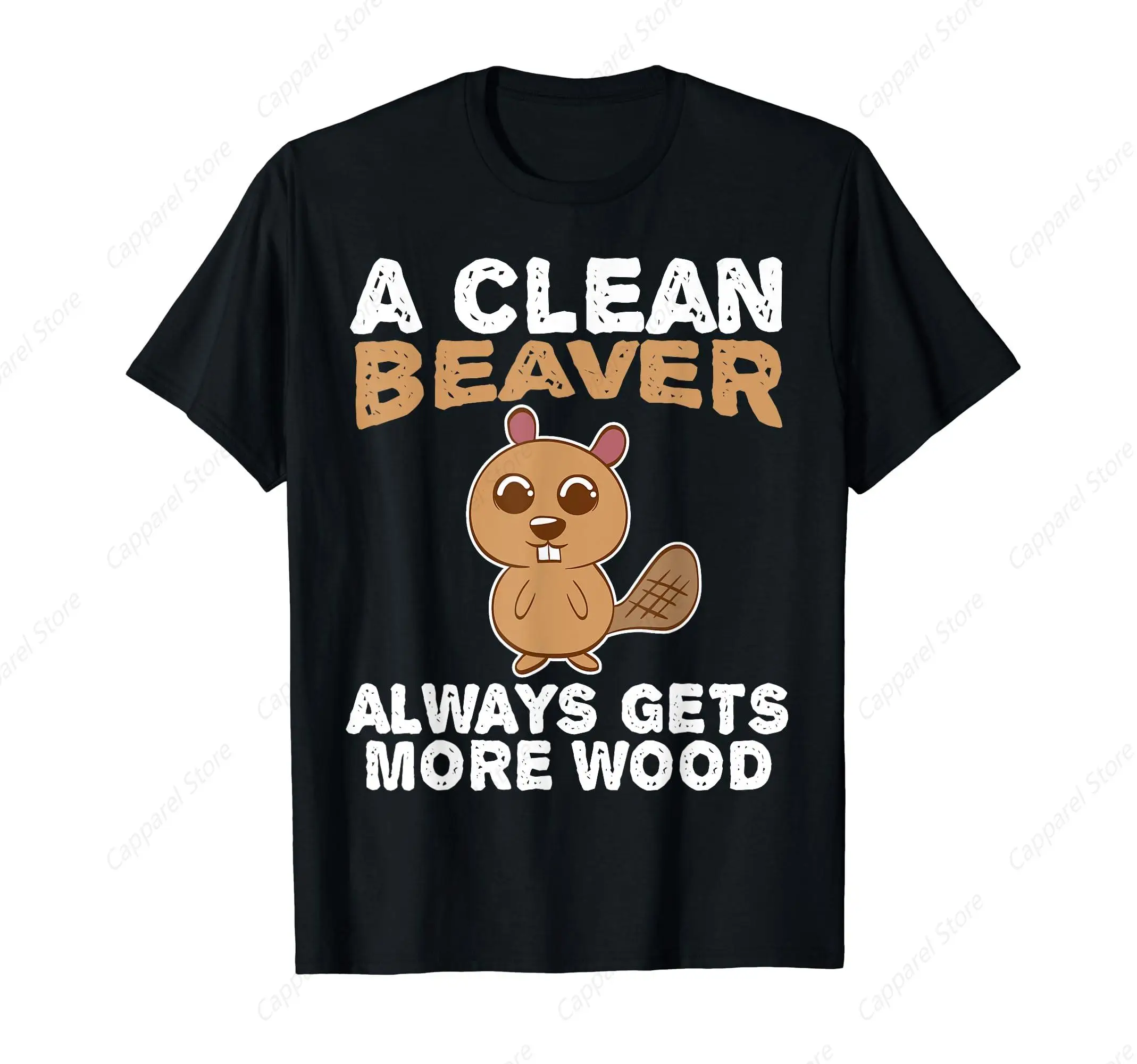 Clean Beaver Wood T-Shirt for Men Cotton 100% Funny Summer Tops Women