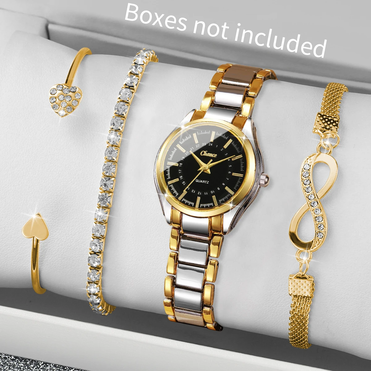 4pcs/set Women's Watch Fashion Casual Digital Scale Dial Elegant Trendy Quartz Watch Bracelet Set (Box Not Included)