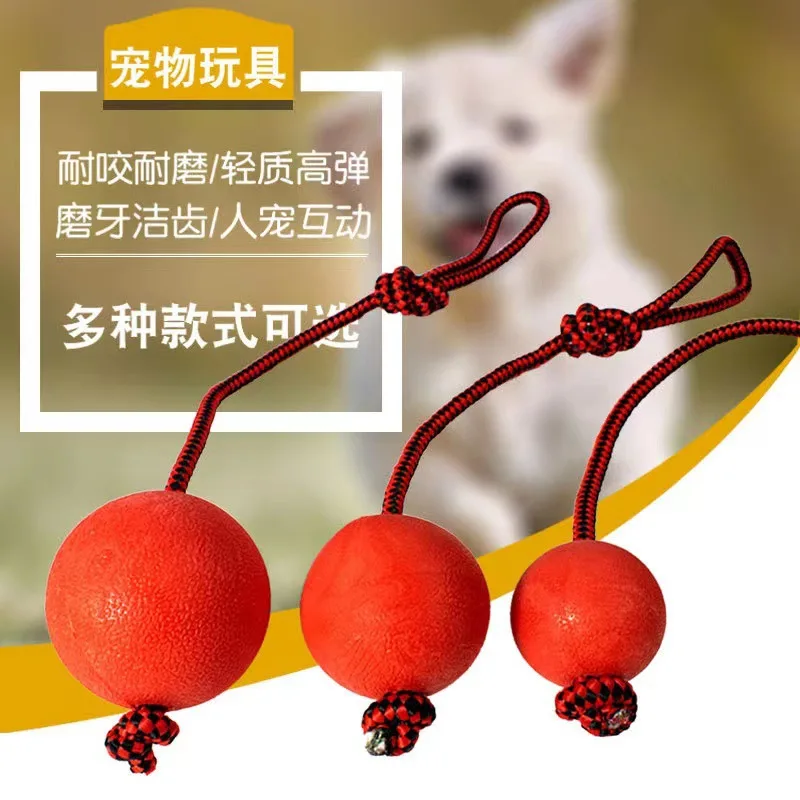 Pelota Indestructible de entrenamiento para perros, juguete de goma sólida con cuerda para masticar, ideal para cachorros