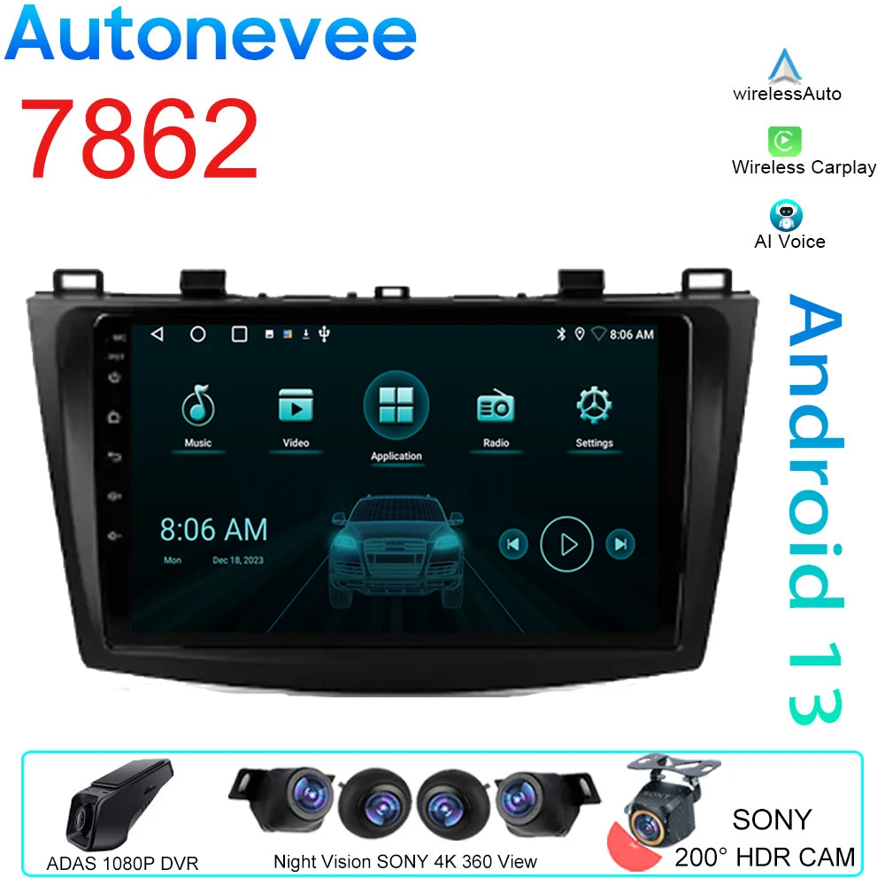 

4G Voice Wireless CarPlay Android Auto Radio for Mazda 3 bk maxx axel 2004-2013 4G Car Multimedia GPS 2din autoradio No 2din DVD