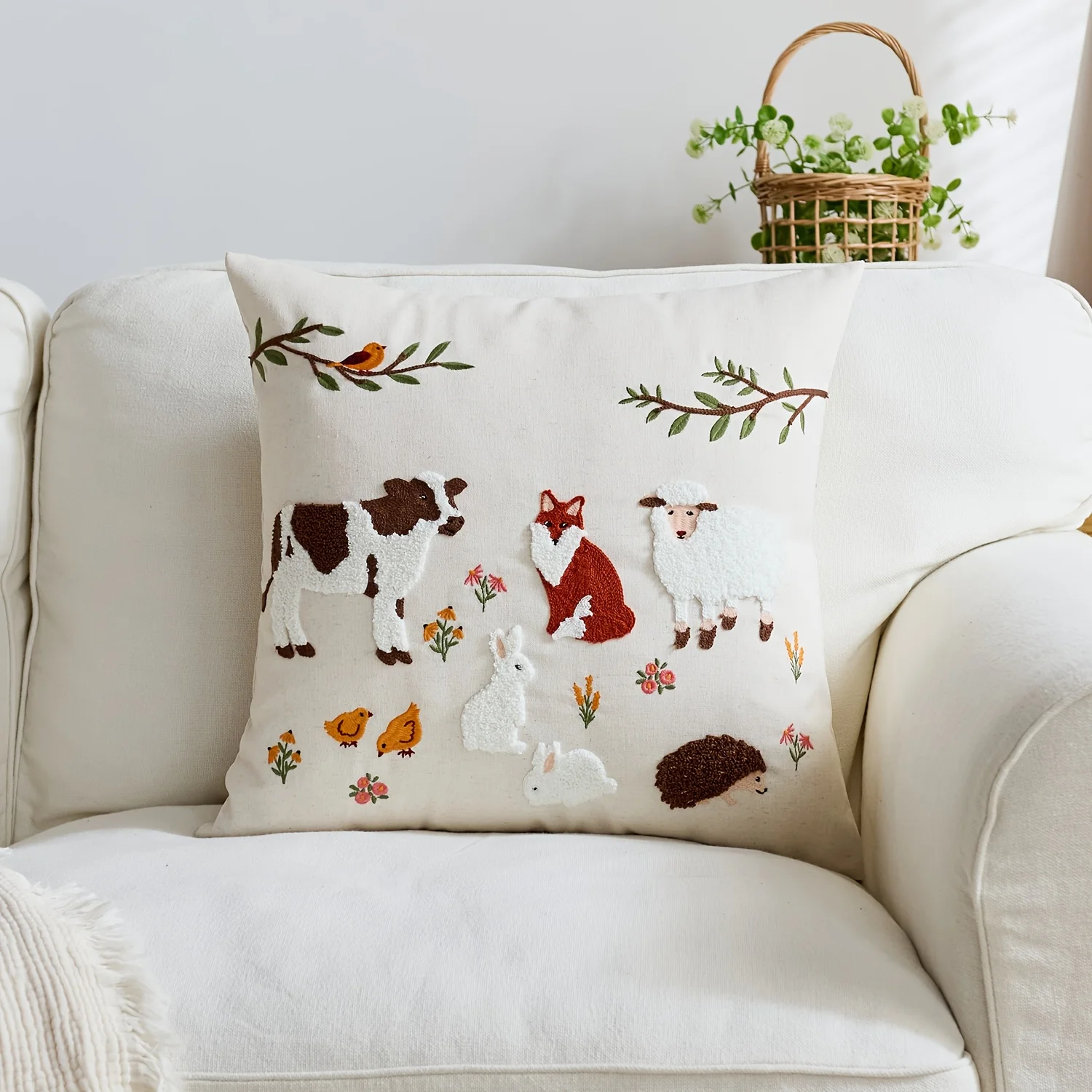 Doppelseitiger Kissenbezug mit Bauernhoftieren, niedlicher Kuh-, Fuchs- und Schaf-Print, dekorativer Kissenbezug für Sofa, Couch, Heimdekoration
