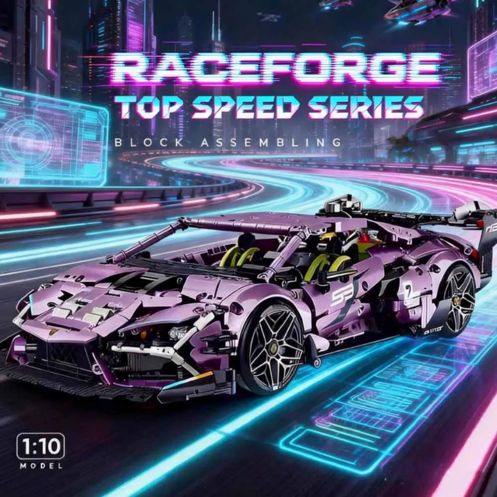 

2074pcs 1:10 Scale Technical Purple Racing Sport Car Model Building Blocks Supercar Brick Puzzle Toys Kid Adult Lambo Gift