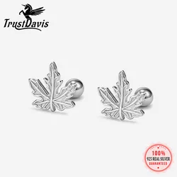 TrustDavis Real 925 Sterling Silver Minimalist Fashion Casual Leaves Plant Stud Earrings Women Wedding Party Fine Jewelry DS3963