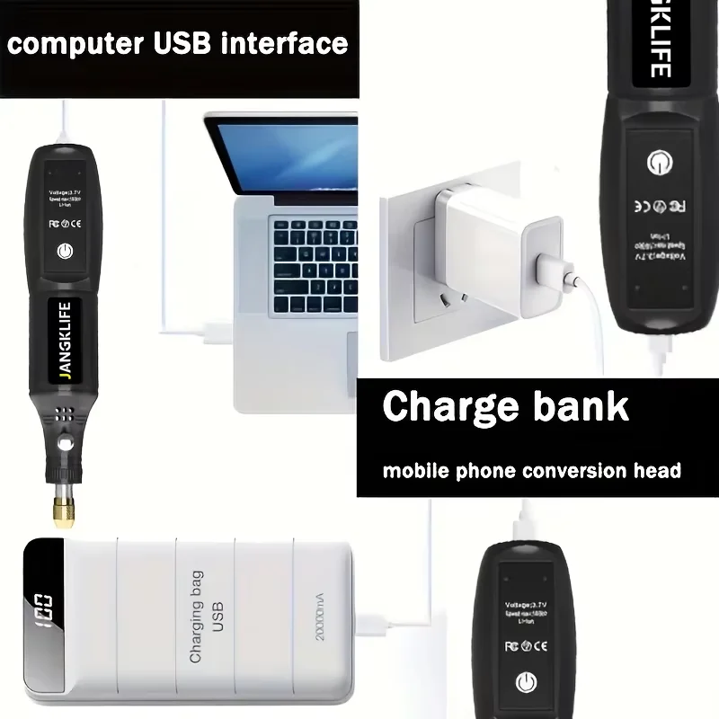 JANGKLIFE USB مجموعة أدوات دوارة لاسلكية النجارة النقش القلم DIY للمجوهرات المعادن الزجاج مثقاب لاسلكي صغير #3