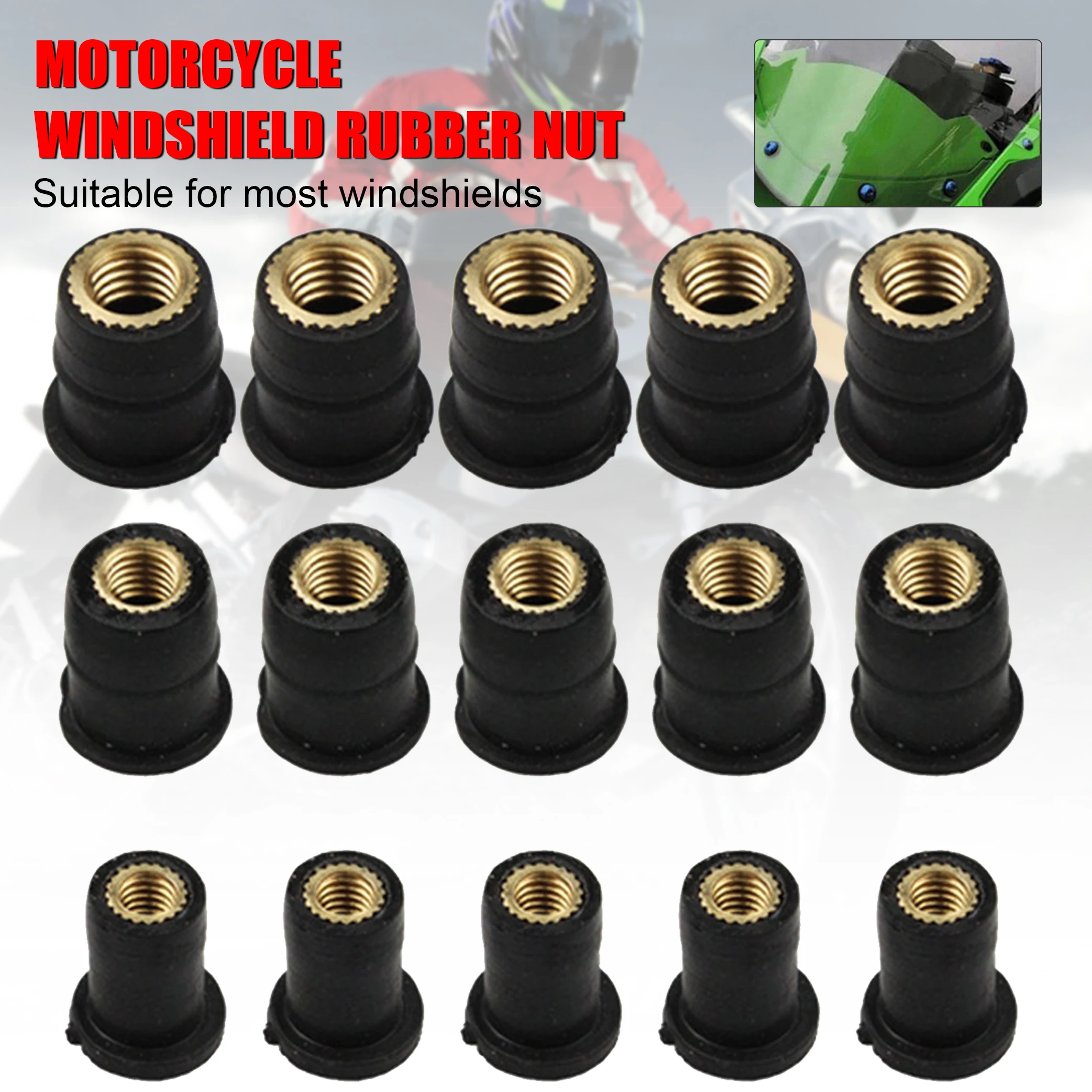 10Pcs M4 / M5 / M6 Motorcycle Rubber Well Nuts Sun Blind Windscreen Fairing Riding Accessories Fasteners Motorcycle Decoration
